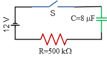 A capacitor and a resistor in series with a battery in an RC circuit problem
